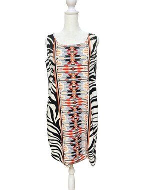 Vince Camuto Printed Sheath Dress Zebra Tribal Sleeveless Size 12